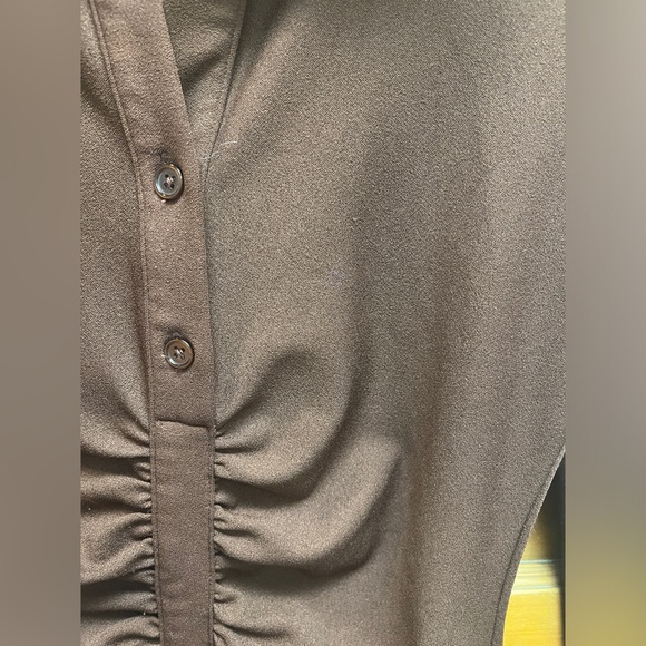 ZARA Sheska Black Stretch Dress Shirred Button Front V-neck Classic Longsleeve M - Picture 10 of 16